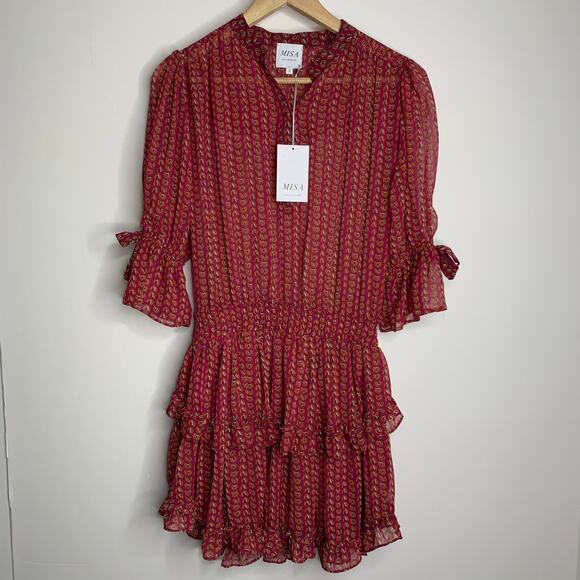 Misa Los Angeles Inge Printed Ruffle Mini Dress Womens Small New - Picture 13 of 16
